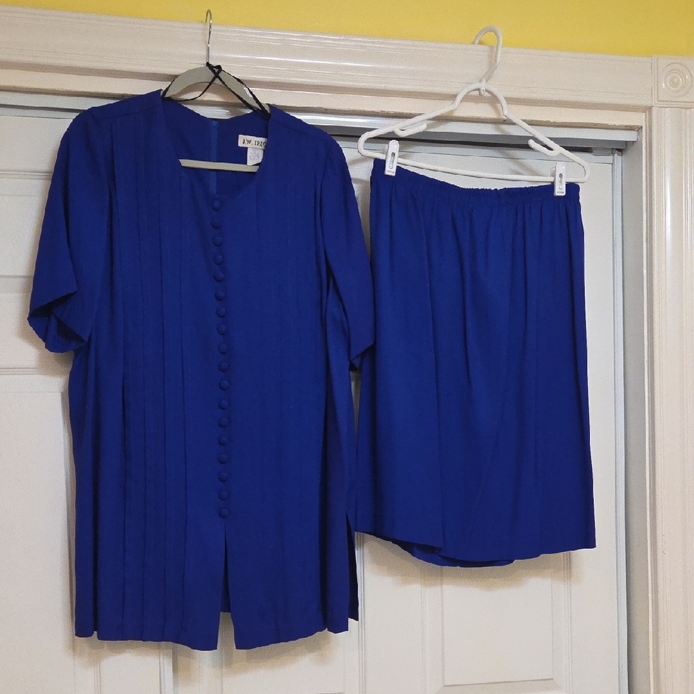 Vibrant Blue/Purple Button-Up Top and Skirt Set 18W